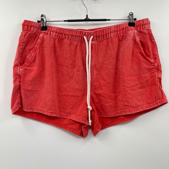Aerie Coral Red Denim Drawstring Shorts Women's XL Elastic Waist Pocketed - Picture 1 of 8